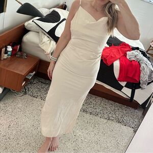 Zara ivory cream midi side zip drape front dress small s adjustable straps